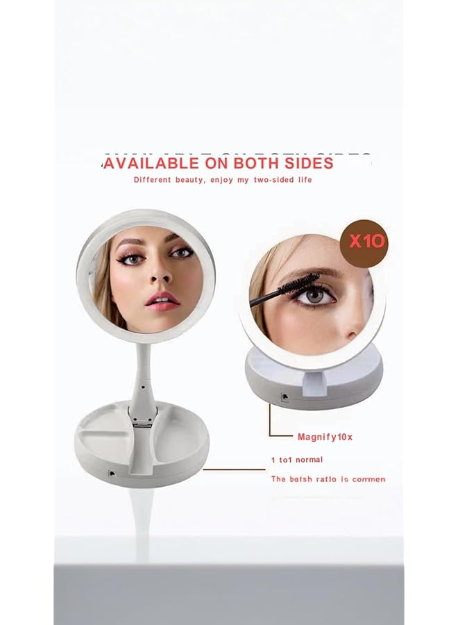 إيروريكس مرآة مكياج مزدوجة الجوانب مع إضاءة LED وتكبير 1 إلى 10 أضعاف وقابلة للطي للسفر تعمل بالبطارية ومنفذ USB - Image 3