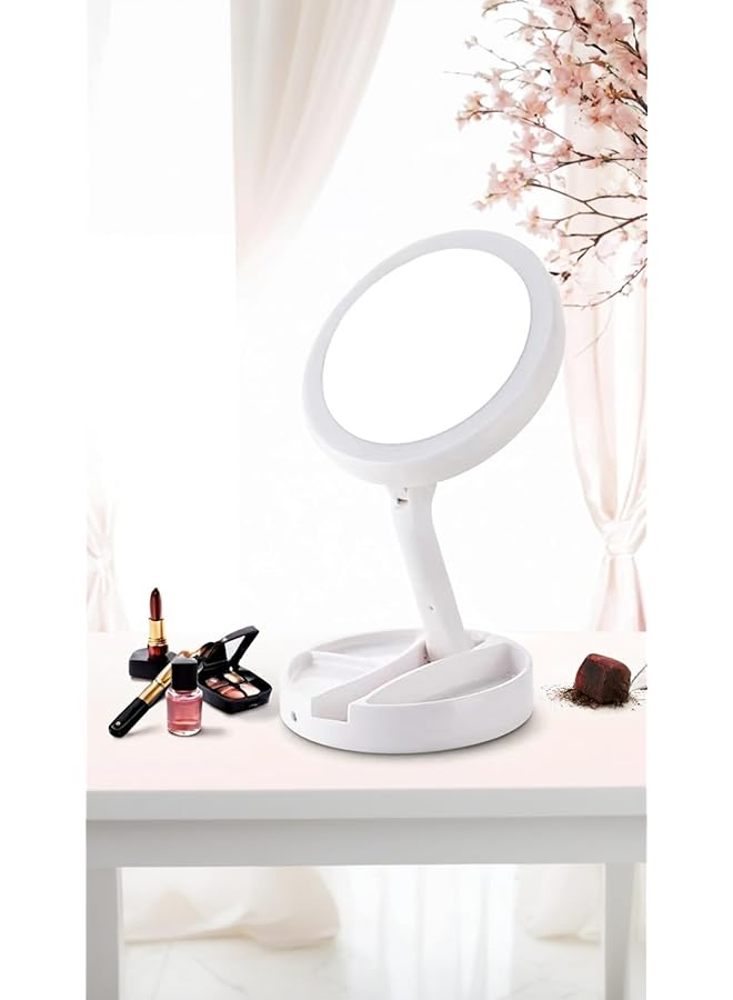 إيروريكس مرآة مكياج مزدوجة الجوانب مع إضاءة LED وتكبير 1 إلى 10 أضعاف وقابلة للطي للسفر تعمل بالبطارية ومنفذ USB - Image 2