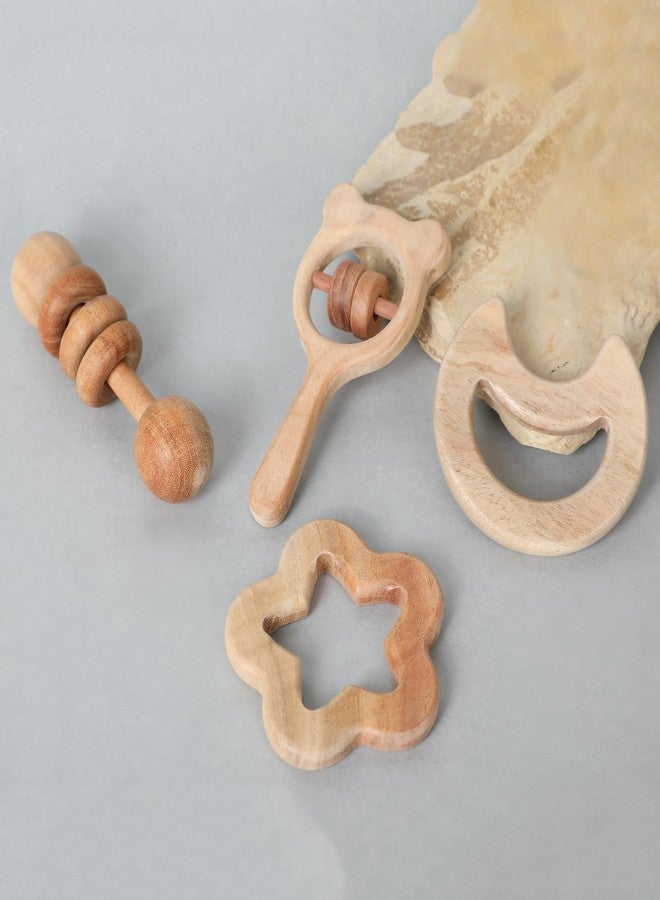 Babbles Neem Wood Teethers for Babies | Wooden Teethers for 6 to 12 Months Baby | Natural and Antibacteria (Star + Moon + Dumbbell + Micky) - Image 1