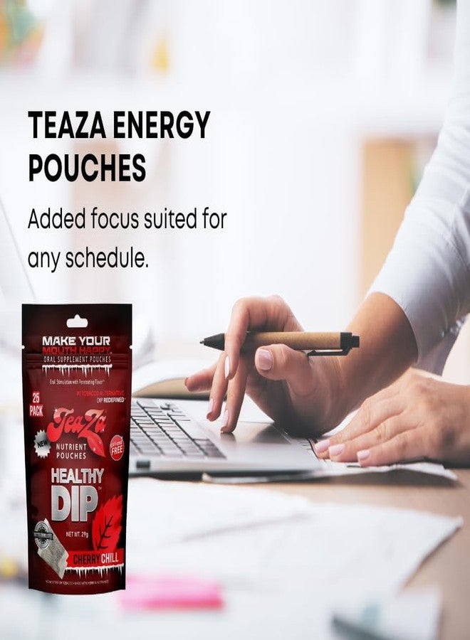 TeaZa Energy Pouches, Tobacco Free Nicotine Free Dip Alternative Snuff & Energy Dip Chewing Tobacco Alternative Healthy Dipping Premium Flavored Cherry Chill (4 Pack) - Image 5