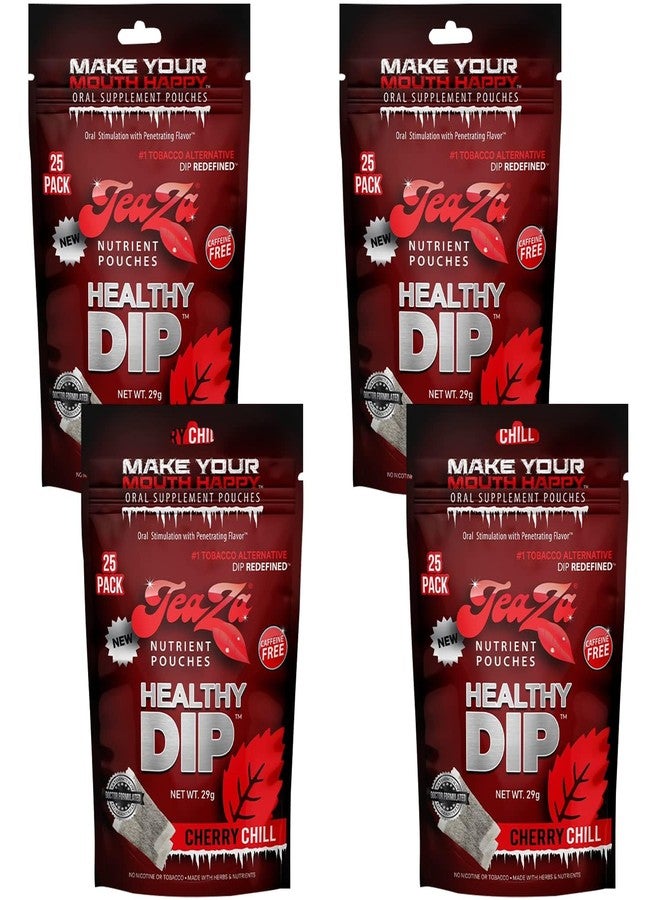 TeaZa Energy Pouches, Tobacco Free Nicotine Free Dip Alternative Snuff & Energy Dip Chewing Tobacco Alternative Healthy Dipping Premium Flavored Cherry Chill (4 Pack) - Image 1