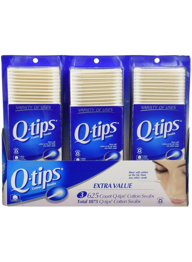 Q-tips Cotton Swabs 3 Packs of 625 Count Q-tips Total 1875 Q-tips Cotton Swabs Cos-10 - Image 1