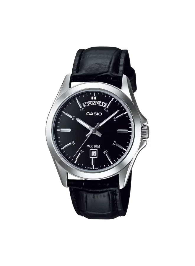 CASIO Men's Leather Analog Watch MTP-1370L-1A - 39.8 mm