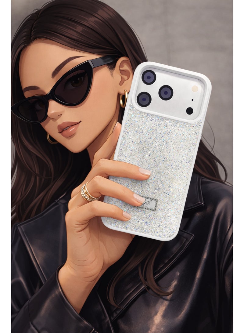 VR CREATIVE Luxury Glitter Diamond Phone Case for Apple iPhone 17 Pro Sparkling Rhinestone Bling Protective Cover - White - Image 5