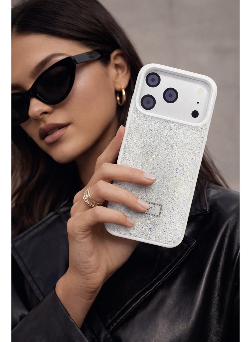 VR CREATIVE Luxury Glitter Diamond Phone Case for Apple iPhone 17 Pro Sparkling Rhinestone Bling Protective Cover - White - Image 4
