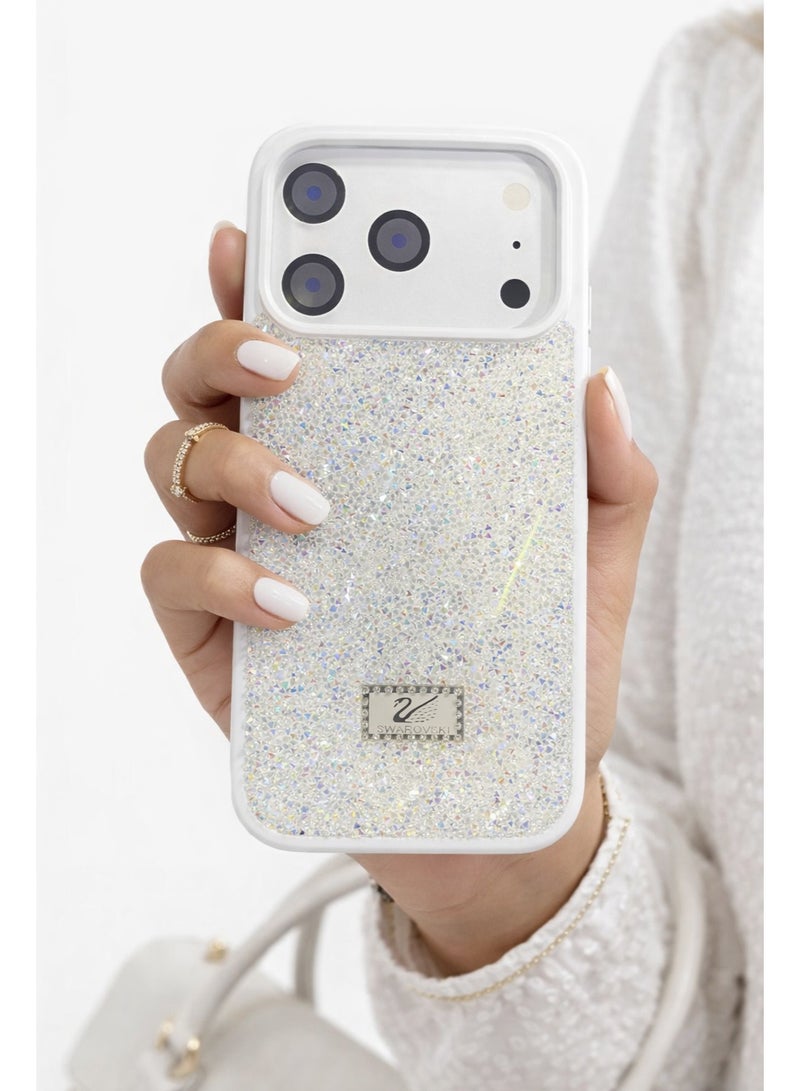 VR CREATIVE Luxury Glitter Diamond Phone Case for Apple iPhone 17 Pro Sparkling Rhinestone Bling Protective Cover - White - Image 2