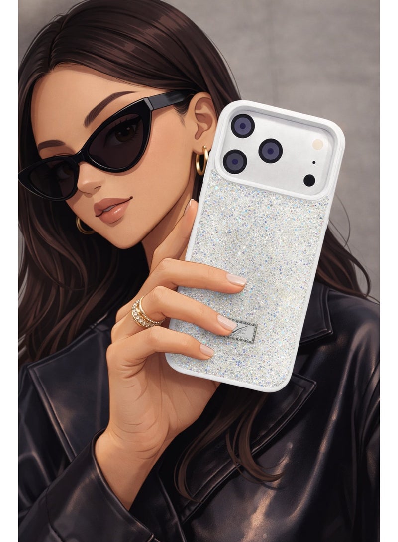 VR CREATIVE Luxury Glitter Diamond Phone Case for Apple iPhone 17 Pro Sparkling Rhinestone Bling Protective Cover - White - Image 4