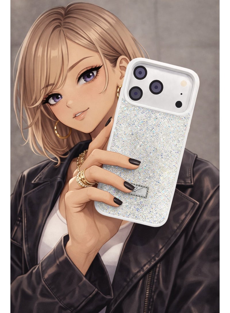 VR CREATIVE Luxury Glitter Diamond Phone Case for Apple iPhone 17 Pro Sparkling Rhinestone Bling Protective Cover - White - Image 5