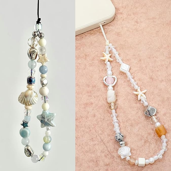 KASTWAVE Phone Charm Strap, Wrist Lanyard for iPhone Samsung, Pearl Beaded Phone Chain Accessories, Anti-Drop Hand Strap for Phones Bags Keys, Cute Beaded Bracelet Lanyard for Women Girls, 2 Pack - Image 1