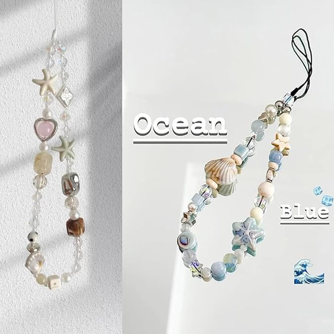KASTWAVE Phone Charm Strap, Wrist Lanyard for iPhone Samsung, Pearl Beaded Phone Chain Accessories, Anti-Drop Hand Strap for Phones Bags Keys, Cute Beaded Bracelet Lanyard for Women Girls, 2 Pack - Image 5