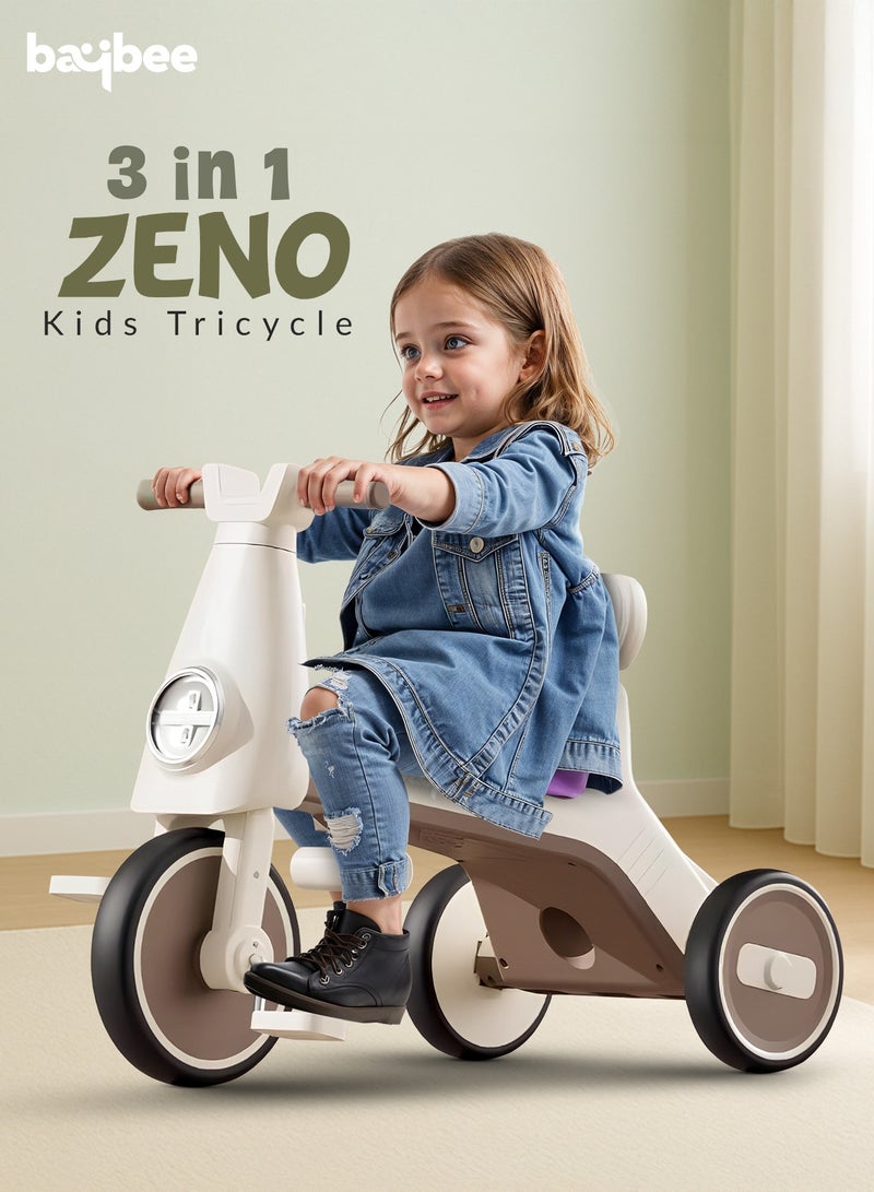 BAYBEE Zeno 3 in 1 Convertible Baby Tricycle for Kids with Parental Push Handle and Canopy | Baby Cycle with Safety Guard, RGB Light & Music | Kids Tricycle for Toddlers | Kids Cycle for Baby 1 to 5 Years Boy Girl Beige  - Image 3