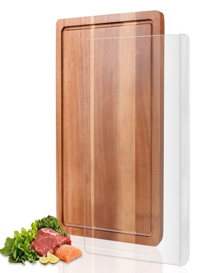 WILLKOMMEN Acrylic Cutting Board and Acacia Wood Cutting Board Set, 2 PCS Cutting Boards for Kitchen, Wooden Chopping Board with Juice Groove & Acrylic Cooking Board with Counter Lip - Image 1