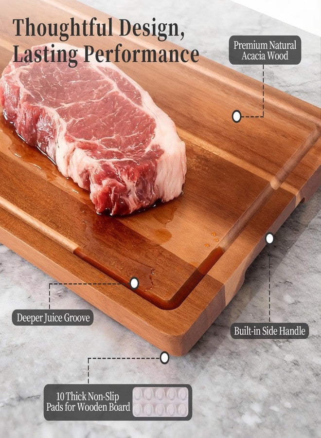 WILLKOMMEN Acrylic Cutting Board and Acacia Wood Cutting Board Set, 2 PCS Cutting Boards for Kitchen, Wooden Chopping Board with Juice Groove & Acrylic Cooking Board with Counter Lip - Image 5