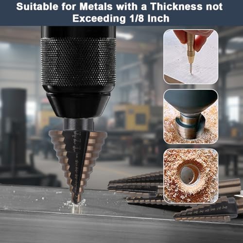 Serplex® 6-Piece Titanium Step Drill Bit Set with Automatic Center Punch, Multi-Size Spiral Groove Unibit Kit for Metal, Wood, High-Speed Steel Cone Drill Bits with Aluminum Storage Case - Image 4