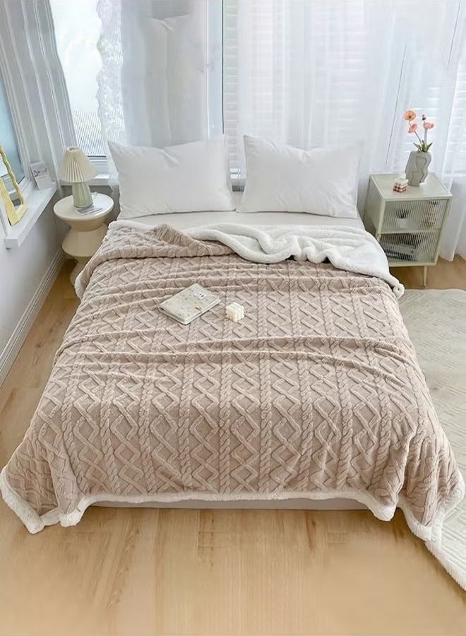 Beauenty Double-sided Blanket Simple Solid Color Blanket Three-dimensional Jacquard Design On The Surface Soft And Skin-friendly Breathable And Warm Blanket 180*200cm Brown  - Image 1