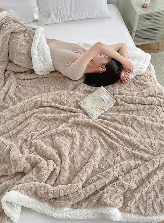 Beauenty Double-sided Blanket Simple Solid Color Blanket Three-dimensional Jacquard Design On The Surface Soft And Skin-friendly Breathable And Warm Blanket 180*200cm Brown  - Image 3