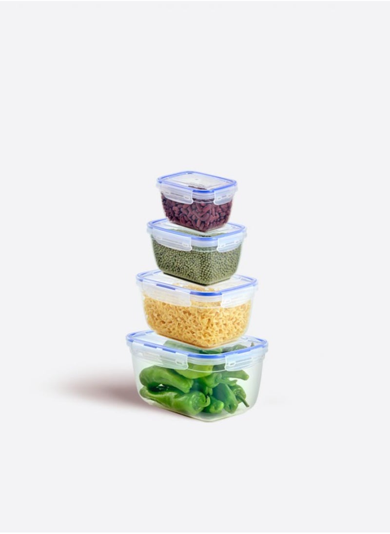 Dunia Fresh & Lock Rectangular 4-Piece Plastic Cans Set for Refrigerator with Airtight Lid - Storage Solution - BPA-Free | Lead-Free (550-1000-1800-3000 ML)