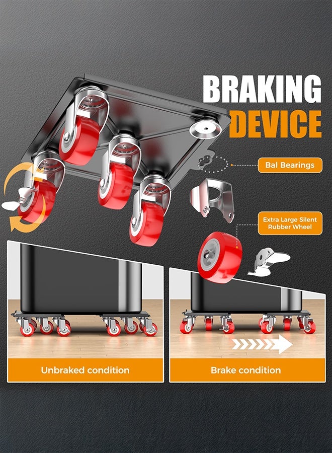 WALALLA Heavy Duty 1400kg Furniture Dolly & Movers with 5 Wheels & Brake - 360° Rotating Moving Dolly for Furniture, Piano, Appliances cm Non-Slip Sliders, Red - Image 2