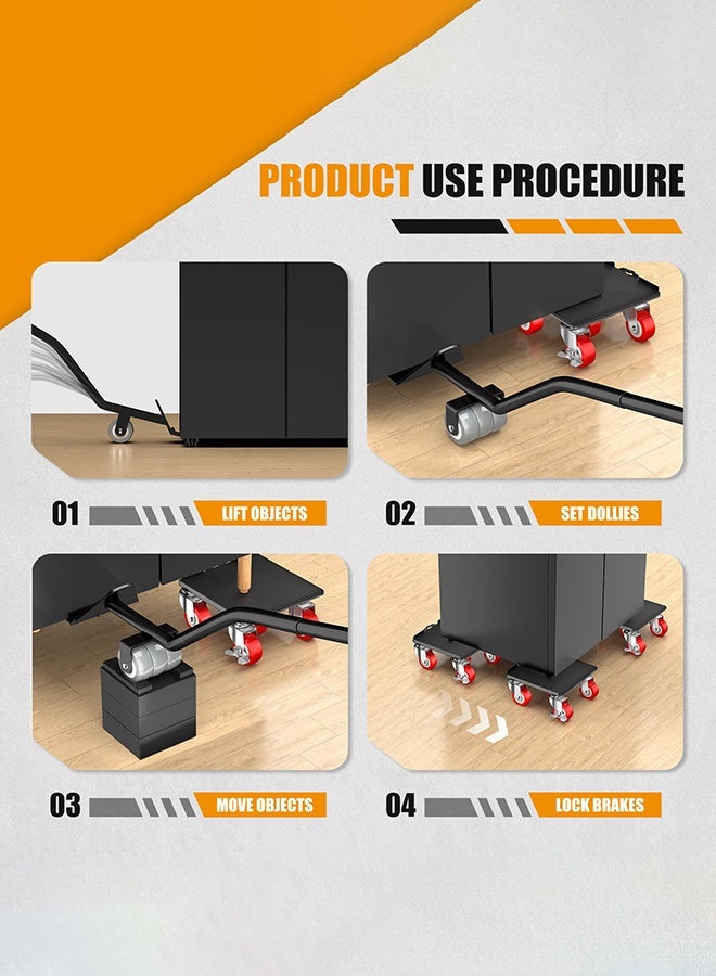 WALALLA Heavy Duty 1400kg Furniture Dolly & Movers with 5 Wheels & Brake - 360° Rotating Moving Dolly for Furniture, Piano, Appliances cm Non-Slip Sliders, Red - Image 4