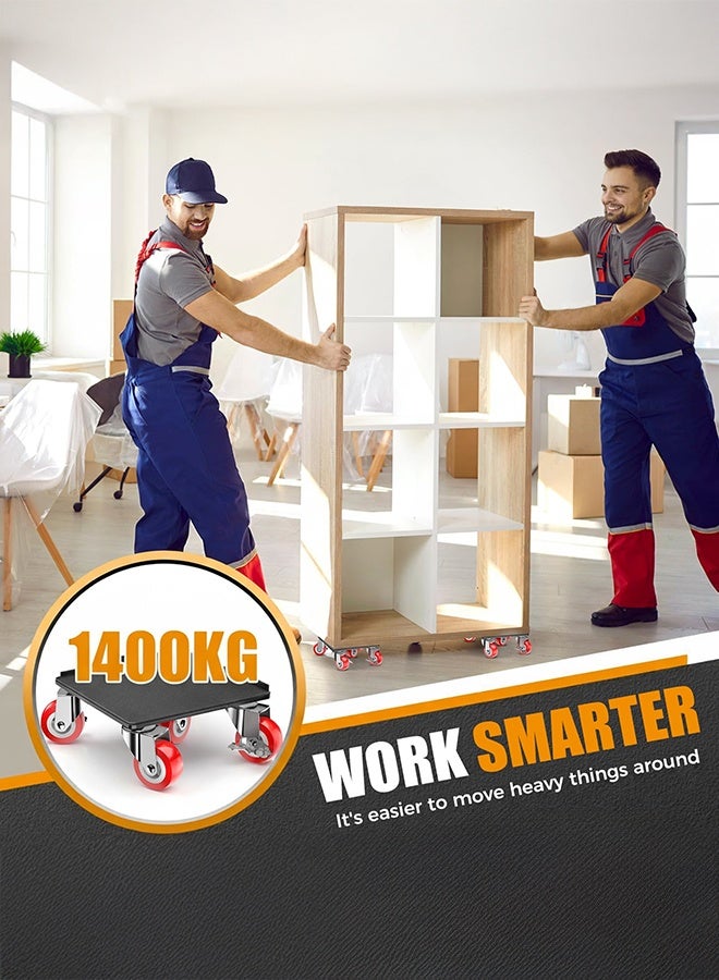 WALALLA Heavy Duty 1400kg Furniture Dolly & Movers with 5 Wheels & Brake - 360° Rotating Moving Dolly for Furniture, Piano, Appliances cm Non-Slip Sliders, Red - Image 5