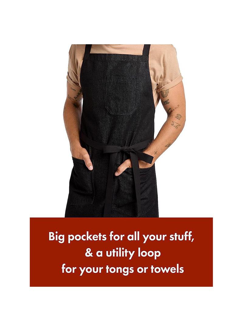 Y&D Washed Denim Modern Simple Cross Strap Hairdresser Overalls Barista Apron - Image 3