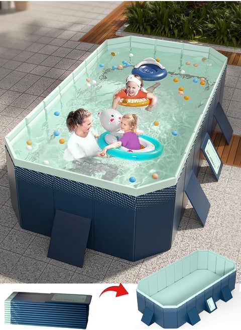 Foldable Non-Inflatable Swimming Pool Foldable Hard Plastic Shell Large Portable Swimming Pool for Kids Adults Family Swimming Pool for Summer Water Party in Garden Lawn