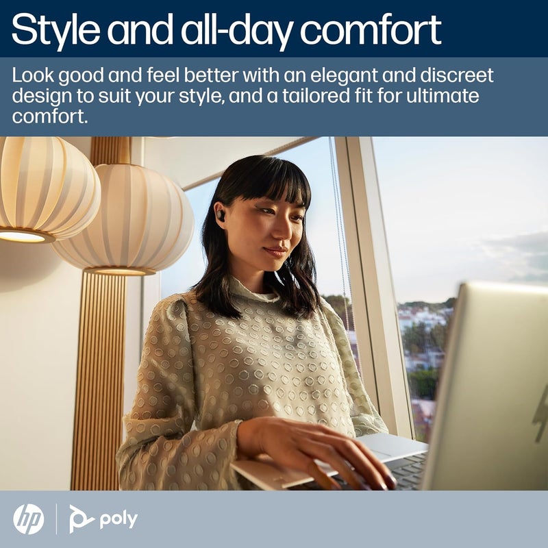 Poly سماعات أذن بولي فويجر فري 20 اللاسلكية الحقيقية باللون الأسود مع تقنية إلغاء الضوضاء التكيفية وصوت معزز بالذكاء الاصطناعي وراحة مخصصة تعمل مع الكمبيوتر والهاتف المحمول - Image 5