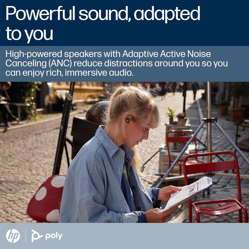 Poly سماعات أذن بولي فويجر فري 20 اللاسلكية الحقيقية باللون الأسود مع تقنية إلغاء الضوضاء التكيفية وصوت معزز بالذكاء الاصطناعي وراحة مخصصة تعمل مع الكمبيوتر والهاتف المحمول - Image 3