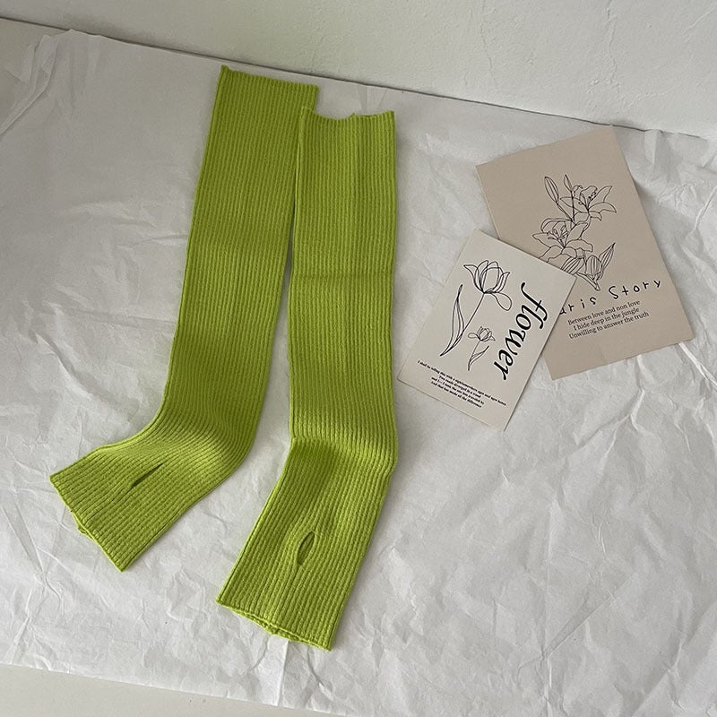 Chic Knit Arm Warmers Autumn Sweet Solid Color Half-Sleeve Grass Green 