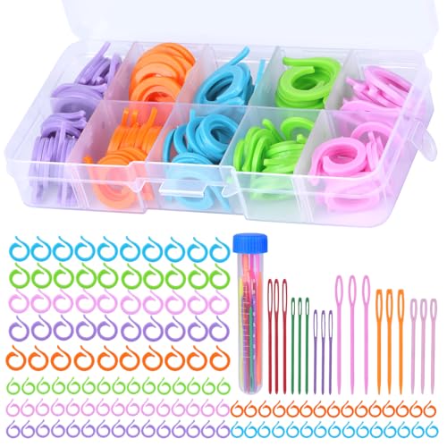 LUNARM Stitch Markers, 5 Colors/2 Sizes Open Stitch Markers for Crocheting with Sewing Needle, Split Ring Knitting Rings for DIY Handmade Crafts - Image 1