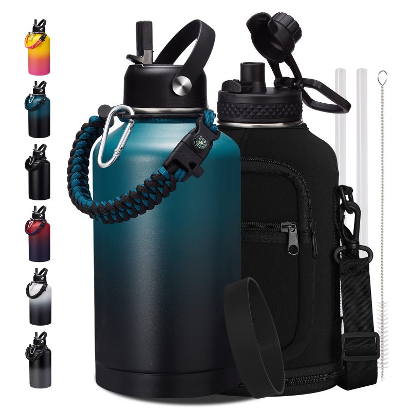 VICKNIY Insulated Water Bottle with Straw - 64oz Stainless Steel Water Bottles with Paracord Handle  1/2 Gallon Big Water Jug Vacuum Insulated Waterbottle Metal Flask Reusable Double Wall Sport Bottle  - Image 1