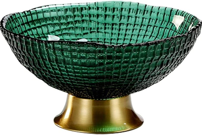 Kelendle وعاء فواكه زجاجي مزخرف مع قاعدة لتقديم الفواكه والحلويات وعرض الوجبات الخفيفة لحفلات الطعام وزينة طاولة الطعام باللون الأخضر الداكن صغير - Image 1