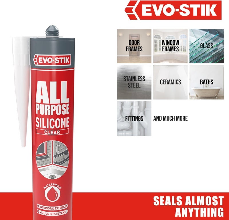 Evo-Stik All Purpose Silicone Sealant – Clear, Multi-Use Waterproof & Flexible Sealant, Strong Adhesion for Glass, Metal, Plastic & Ceramic, Ideal for Kitchen, Bathroom, Windows & General Sealing Applications - Image 5