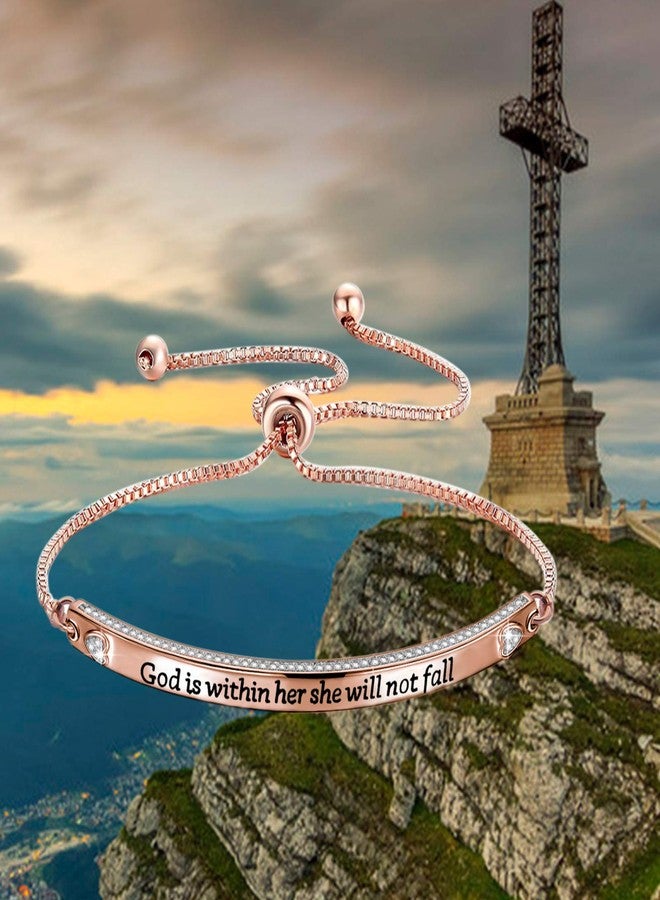 Zuo Bao Christian Gift Religious Jewelry Psalm 46:5 God is Within Her She Will Not Fall Bracelet Bible Verse Bracelet Gift for Godmother(God Is C -RG) - Image 4