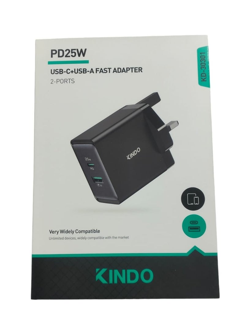 كيندو شاحن حائط عالمي 25 وات (منافذ Type-C PD+ USB) - Image 2