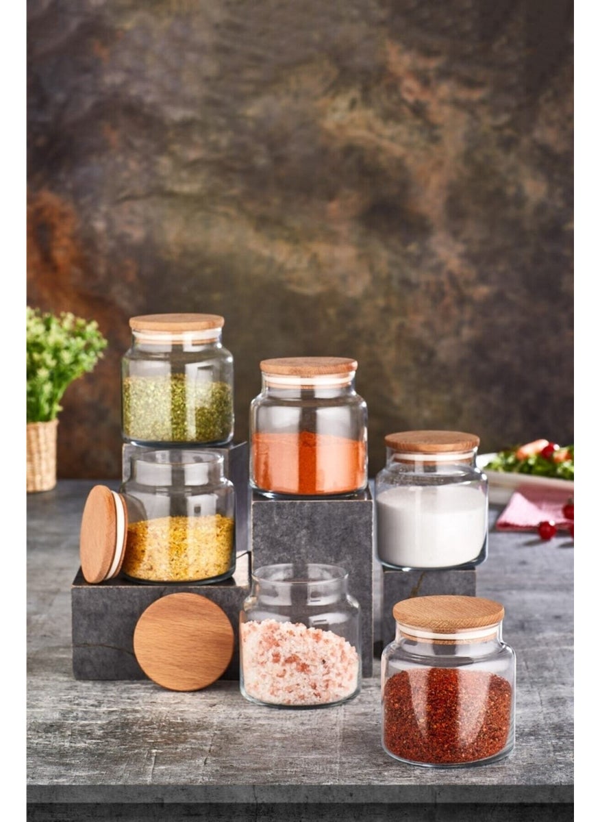 Fbz Home 6-Piece Glass Jar with Wooden Lid 500 ml  - Image 1