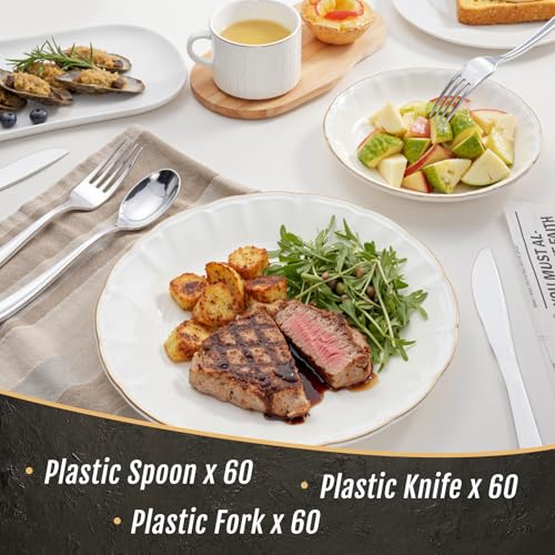 WDF 180 Pieces Silver Plastic Silverware - Silver Plastic Cutlery - Fancy Plastic Silverware Heavy Duty - 60 Forks 60 Knives 60 Spoons - Disposable Plastic Utensils Perfect for Party/Wedding/Christmas - Image 3
