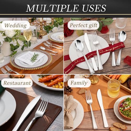 WDF 180 Pieces Silver Plastic Silverware - Silver Plastic Cutlery - Fancy Plastic Silverware Heavy Duty - 60 Forks 60 Knives 60 Spoons - Disposable Plastic Utensils Perfect for Party/Wedding/Christmas - Image 4