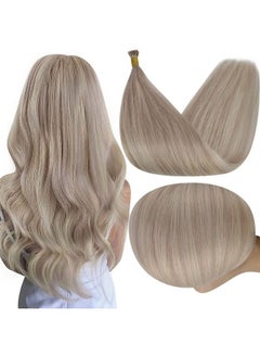 Full Shine I Tip Hair Extensions Pre Bonded Hair Extensions 18 Inch Ash Blonde Highlights Bleach Blonde Itip Human Hair Extensions Fusion Hair Extensions Real Human Hair 50G 50S  - Image 2