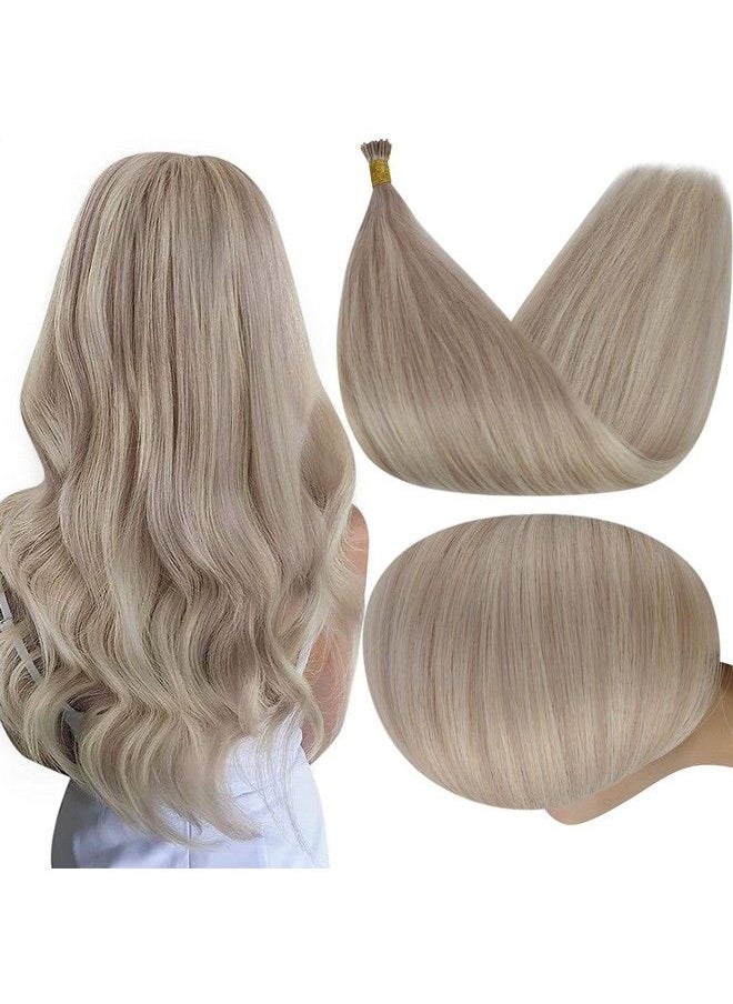 Full Shine I Tip Hair Extensions Pre Bonded Hair Extensions 18 Inch Ash Blonde Highlights Bleach Blonde Itip Human Hair Extensions Fusion Hair Extensions Real Human Hair 50G 50S  - Image 2