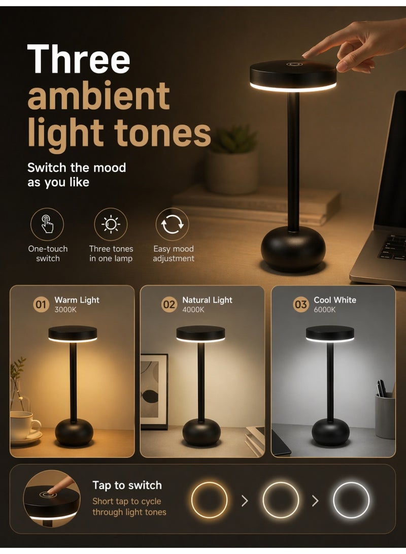 4000mAh Rechargeable Cordless LED Table Lamp, Touch Control 3-Color Dimmable Desk Lamp, Type-C Fast Charging Bedside Night Light, 20H Battery - Image 5