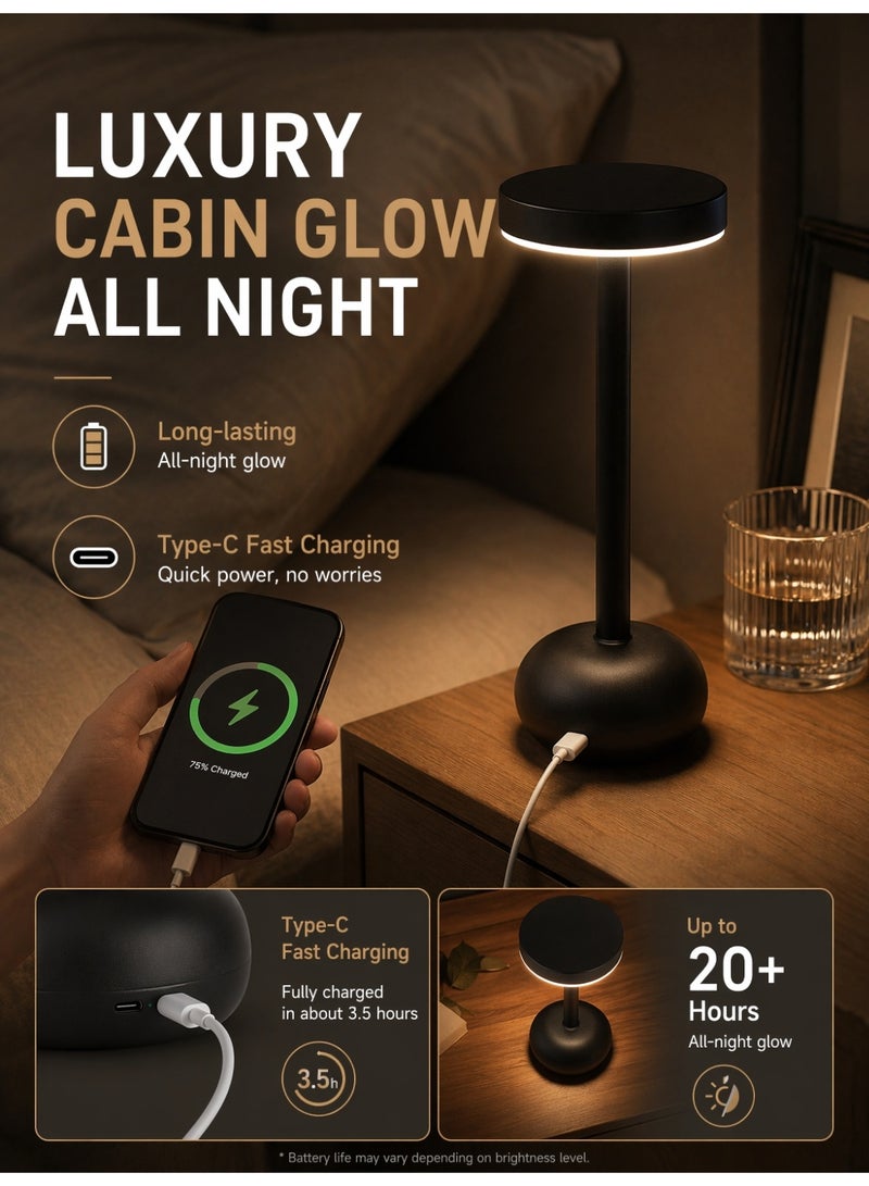 4000mAh Rechargeable Cordless LED Table Lamp, Touch Control 3-Color Dimmable Desk Lamp, Type-C Fast Charging Bedside Night Light, 20H Battery - Image 3