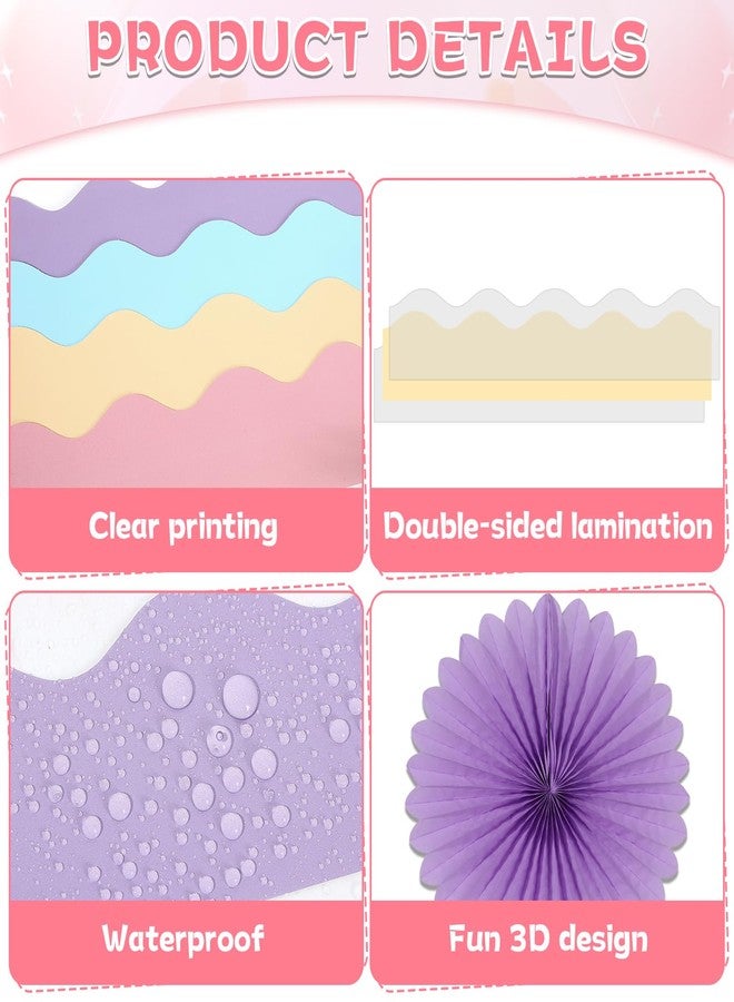 Justforjoyful زينة لوحة إعلانات بألوان الباستيل الربيعية، زهور ثلاثية الأبعاد بألوان قوس قزح الباستيل، زينة لوحة إعلانات الفصل الدراسي بمراوح ورقية وكرات بوم بوم من المناديل الورقية للعودة إلى المدرسة، سبورة، ديكورات جدارية منزلية لأعياد الميلاد - Image 3