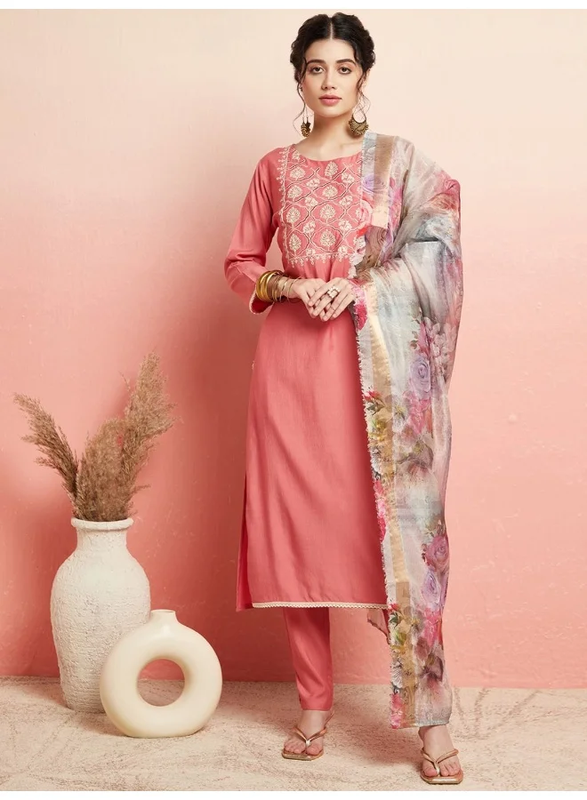 AKS AKS Floral Embroidered Kurta With Trousers & Dupatta