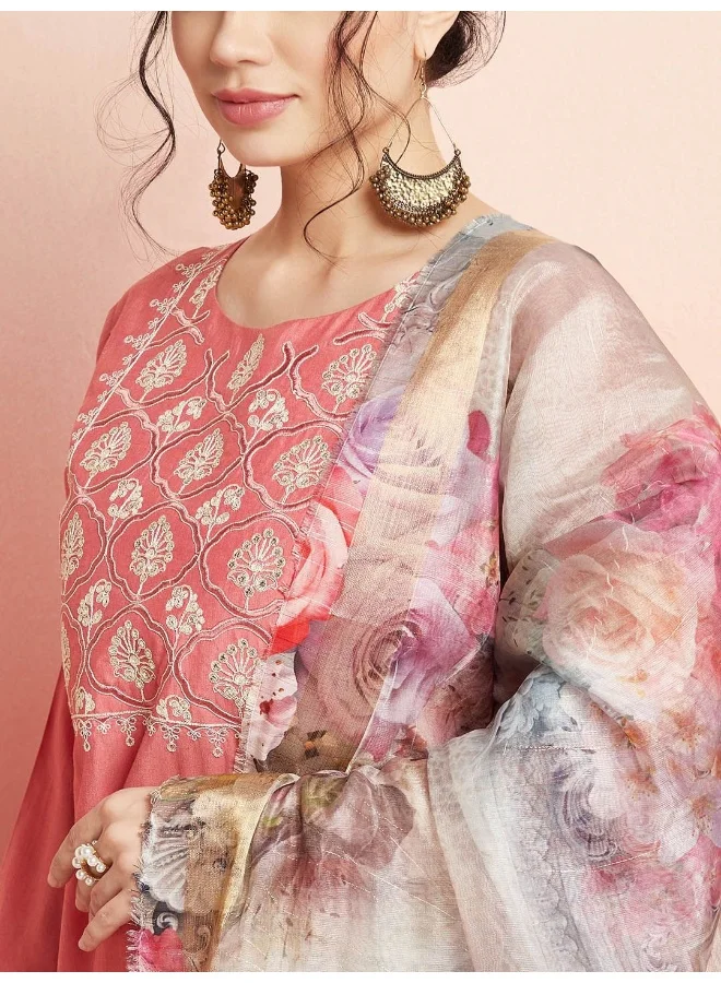 AKS AKS Floral Embroidered Kurta With Trousers & Dupatta