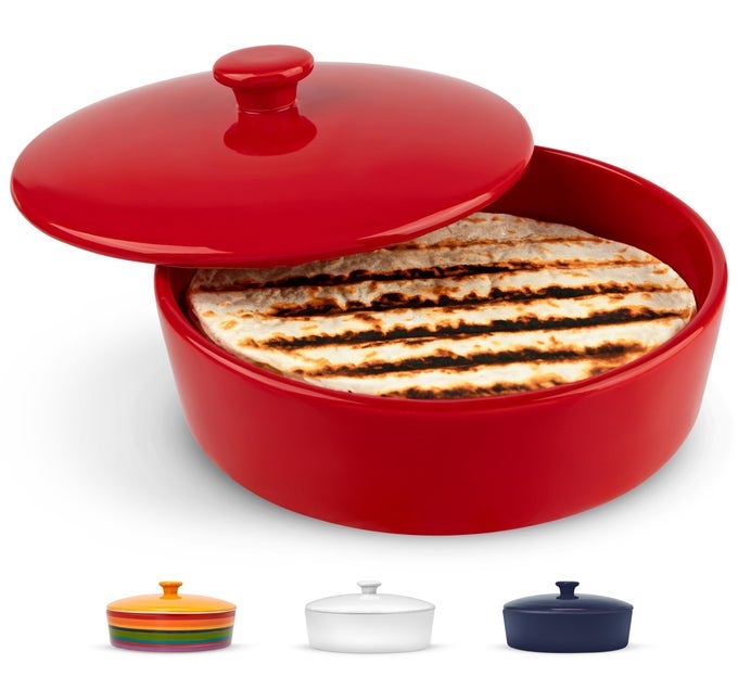 TORTILLA WARMER TORTILLA HOLDER TACO BAR CERAMIC HANDPAINTED WITH LID AUTHENTIC MICROWAVABLE STORAGE CONTAINER DISHWASHER SAFE 85 INCH RED