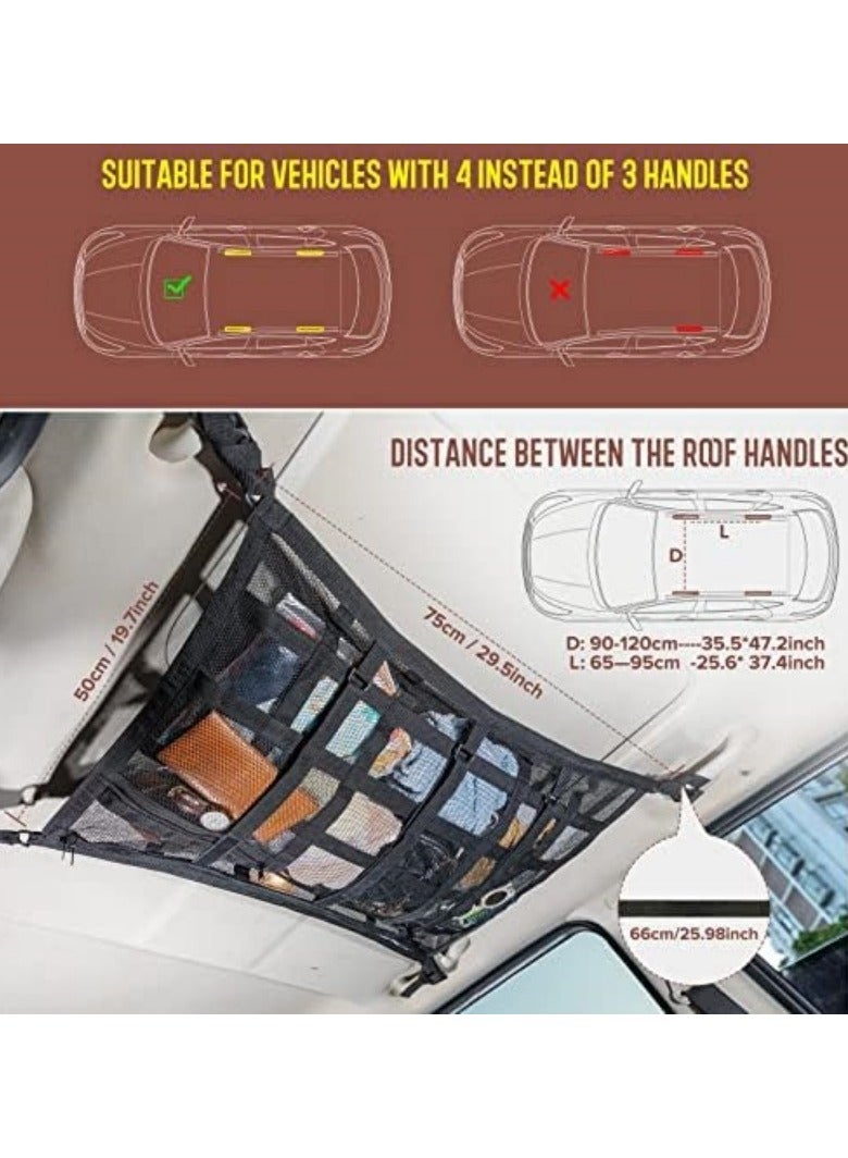 general Car Ceiling Cargo Net Pocket Storage Net, 29.5 “x19.7” Adjustable D-Clip to Reduce Sagging Roof Storage Organizer, Double Net, Road Trip, Camping and Overland Gear - Image 4