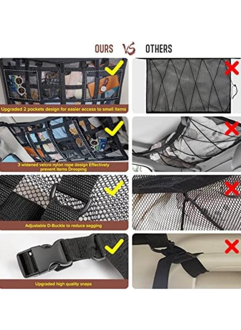 general Car Ceiling Cargo Net Pocket Storage Net, 29.5 “x19.7” Adjustable D-Clip to Reduce Sagging Roof Storage Organizer, Double Net, Road Trip, Camping and Overland Gear - Image 2