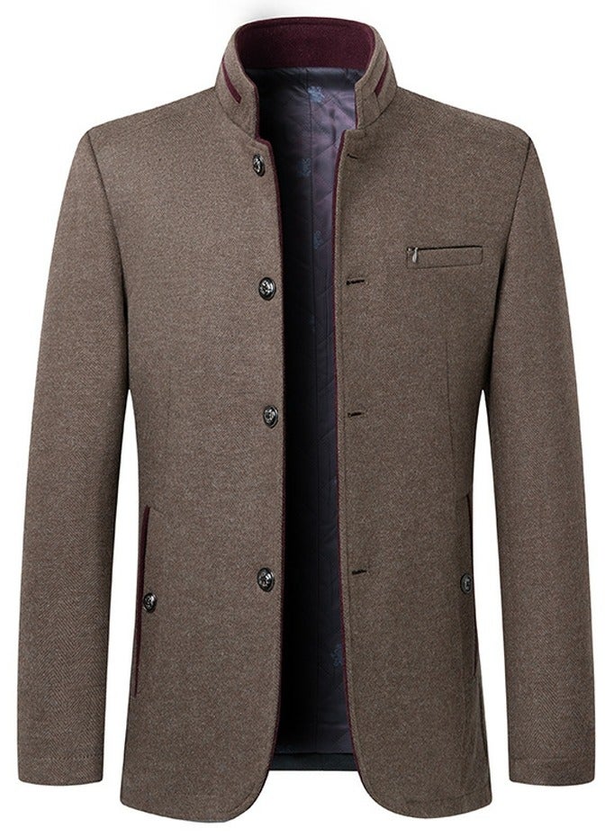 Loquat Mens Casual Suit Blazer Jackets Stand Collar Lightweight Lined Coats Business Coats Camel 