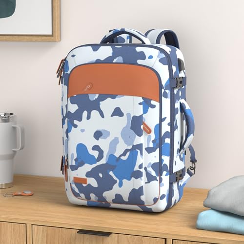 Lumesner Carry on Travel Backpacks Extra Large 40L Flight Approved for Men WomenExpandable Suitcase backpack Camouflage BlueBackpack With 4 Packing Cubes - Image 3